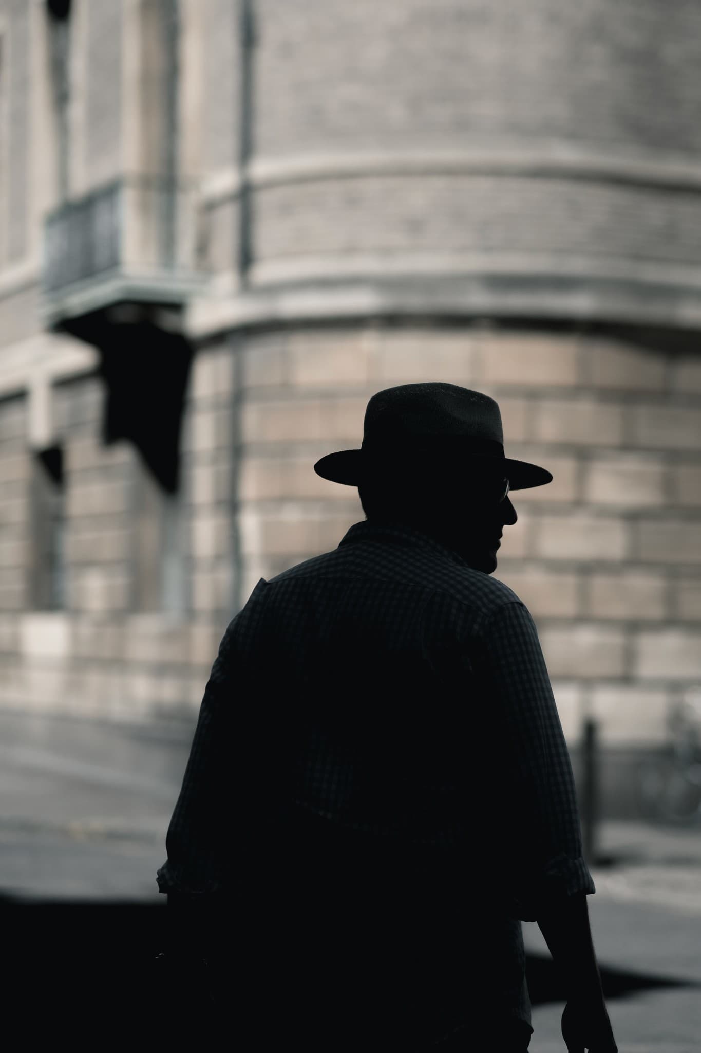 Investigator silhouette outside a civic building